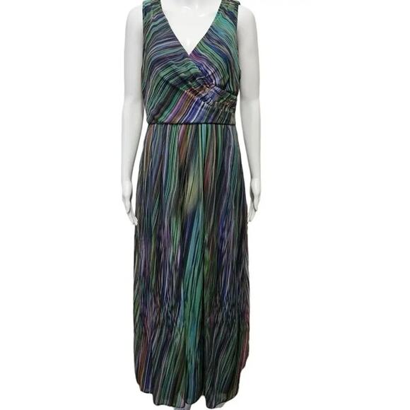 NEW Coldwater Creek Multicolored Surplice Chiffon Rainbow Maxi Dress Sz 12 Lined - Picture 2 of 11
